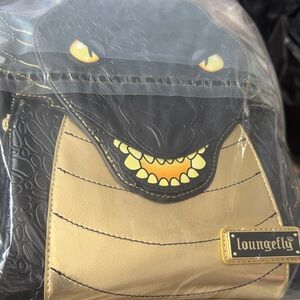 Loungefly Black and Gold Dragon Face Backpack